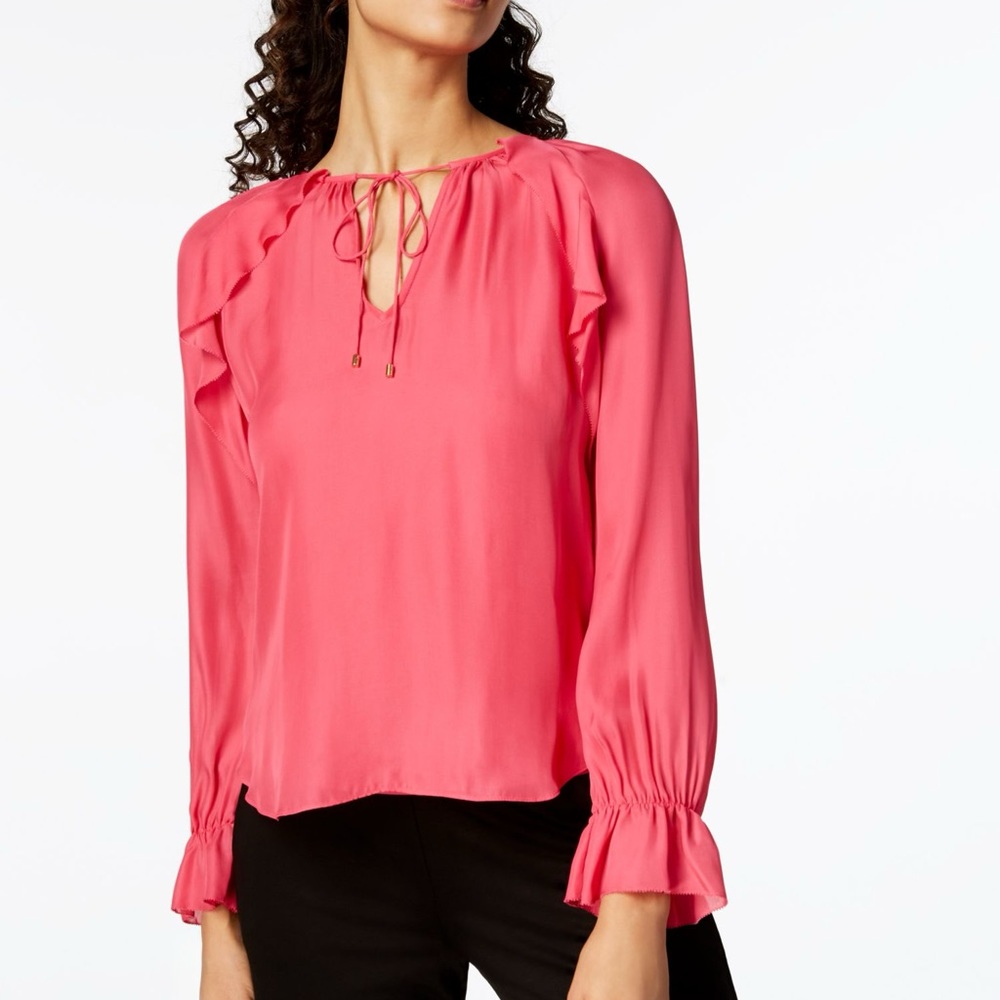 Trina Turk Pink Silk Ruffled Blouse